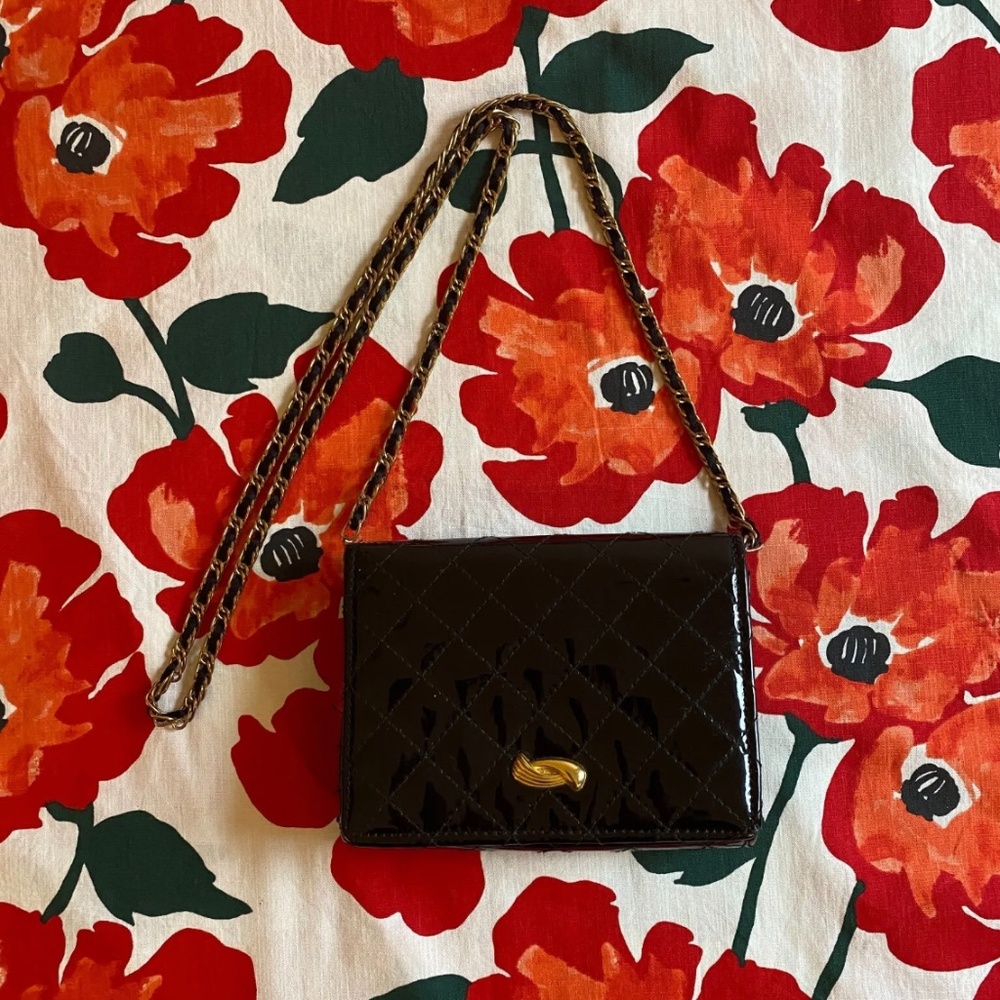 Walborg Vintage Handbag Crossbody Clutch Black Quilted Purse with Gold Hardware